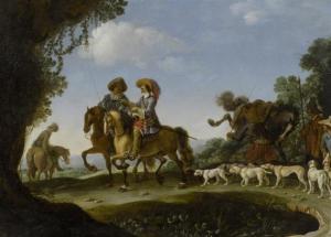 STAVERDEN JACOB VAN 1660-1700,Hunting group,Galerie Koller CH 2012-03-30