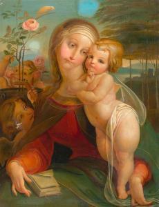 STECHER FRANZ ANTON 1814-1853,Maria mit dem Kind vor einer Landschaft umringt v,1832,Galerie Koller 2009-03-23