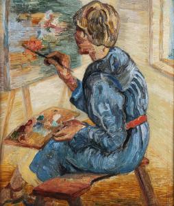STEELE Elvic 1920-1997,Portrait of an Artist at an Easel (probably a Self,Tooveys Auction 2023-07-12