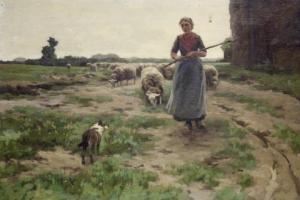 STEELINK Willem II 1856-1928,Herderin met kudde schapen,Venduehuis NL 2022-10-11