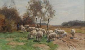 STEELINK Willem 1826-1913,Shepherd with his sheep in a landscape,Twents Veilinghuis NL 2020-10-22