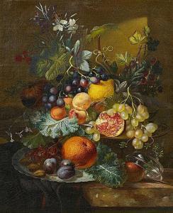 STEENBERGEN Albertus,Fruit Still Life with Grapes, Orange, Lemon, and P,1849,Van Ham 2017-11-17