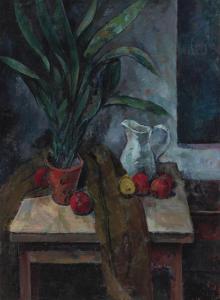 STEFANSSON Jon,Still life on a table with flowers, pitcher and fr,1919,Bruun Rasmussen 2023-09-20