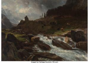 STEFFAN Johann Gottfried 1815-1905,Mountain landscape with cattle,1872,Heritage US 2023-06-09