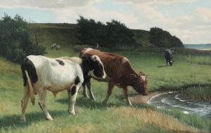 STEFFENSEN Povl 1866-1923,A landscape with cows at a waterhole,Bruun Rasmussen DK 2024-02-19