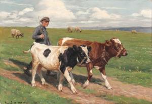 STEFFENSEN Povl 1866-1923,A sheperd boy driving the calves along,Bruun Rasmussen DK 2024-02-05