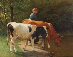 STEFFENSEN Povl,Scenery with an young woman watering the cows at t,Bruun Rasmussen 2024-01-22