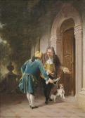 STEIGER Ed,Two rococo gentlemen with a dog at a house entrance.,1869,Nagel DE 2011-06-08