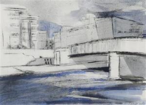 STEINER CLAUDIA 1967,Blick auf die Linzer Nibelungenbrücke und Urfahr,Palais Dorotheum AT 2017-11-21