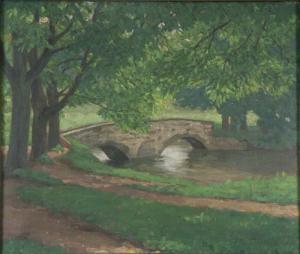 STEINER Karl 1875,Flusslandschaft mit Blick auf eine Brücke,1909,DAWO Auktionen DE 2009-04-23