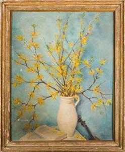 STEINERT Fritz 1891-1981,Forsythienzweige in Tonkrug,Leo Spik DE 2015-07-09