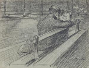 STEINLEN Theophile Alexandre 1859-1923,Amoureux sur un banc,1902,Ferri FR 2024-03-22