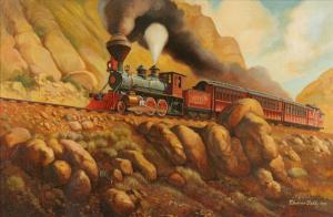 STEKLY Vladimir 1944-1989,Steam train locomotive ascending mountain,Ripley Auctions US 2010-12-18