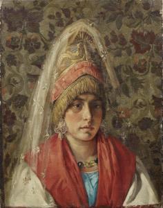 STEPANOV Klavdij Petrovic,Portrait of a young woman in traditional dress,1882,Bonhams 2014-06-04