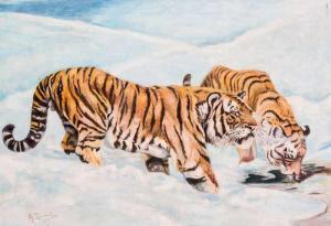 STEPANOWITSCH STEPANOW Alexeij,Winter landscape with two tigers,Auktionshaus Dr. Fischer 2018-11-07