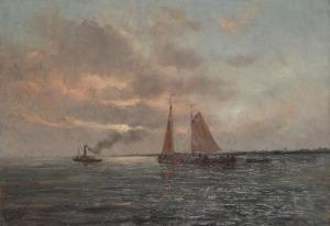 STEPPE Romain 1859-1927,Marine with steamer and yacht,1901,Bernaerts BE 2010-02-08