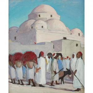 STERCHI Eda 1885-1969,Men Carrying Peppers in front of Mosque,1924,Treadway US 2017-06-03