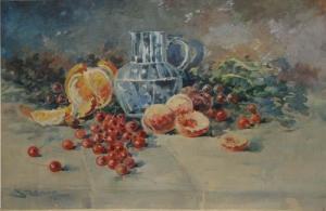 STERIADI Nora 1885-1948,NATURĂ STATICĂ CU FRUCTE ŞI CARAFĂ,1925,GoldArt RO 2012-01-19