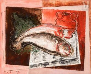 STERLING Marc 1895-1976,Composition aux poissons et au journal,Millon & Associés FR 2024-04-23