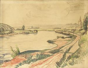 Stern Fried 1875-1942,River landscape with a church,1932,Rosebery's GB 2019-07-03
