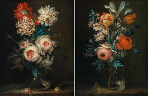 STERN Ignazio,Peonies, tulips and other flowers in a glass vase,,Palais Dorotheum 2022-11-09