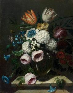 STERN Ludovico, Ludwig,Still life of flowers in a glass vase on a stone p,Galerie Koller 2016-09-23