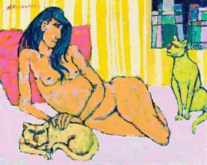 STERNBERG Harry 1904-2001,Nude with Two Cats,Swann Galleries US 2024-01-25