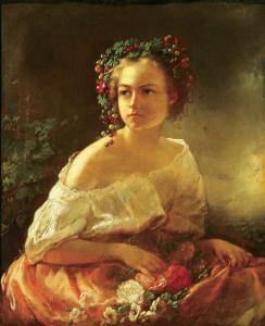 STERRER Franz 1818-1901,Portrait of a Girl with Floral and Berry Wreath,1854,Jackson's US 2008-07-15
