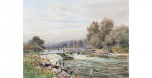 STEVENS Albert 1872-1902,River landscape with lock,Mallams GB 2021-03-10