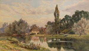 STEVENS Albert 1872-1902,River landscape with swans,Mallams GB 2021-03-10