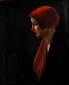STEVENS Stanford P 1897-1974,PORTRAIT OF A WOMAN WITH A RED SCARF,Potomack US 2018-11-19
