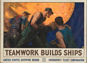 STEVENS William Dodge 1870-1942,TEAMWORK BUILDS SHIPS,c.1918,Swann Galleries US 2022-08-04