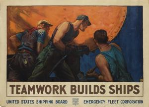STEVENS William Dodge 1870-1942,TEAMWORK BUILDS SHIPS,1918,Swann Galleries US 2018-08-01