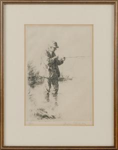 STEVENSON Gordon 1892-1982,Etching of a gentleman tying a fishing fly,Eldred's US 2020-01-24