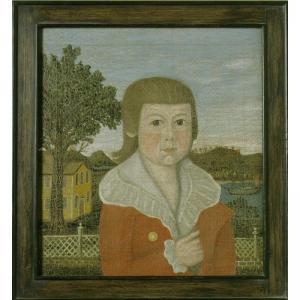 STEWARD Joseph 1753-1822,a young boy in a red jacket, yellow house in backg,Sotheby's GB 2002-01-18