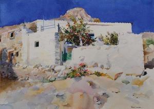 STEWART James Lawson 1841-1929,House Tilos, Kastro behind,Mallams GB 2016-06-22