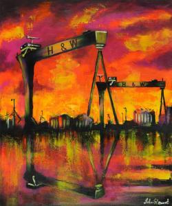 STEWART John 1973,H & W - BELFAST SUNSET ON THE LAGAN,Ross's Auctioneers and values IE 2024-03-20