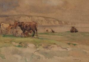 STEWART William 1882-1953,Coastal cliffs with grazing cattle,1927,Mallams GB 2021-07-07