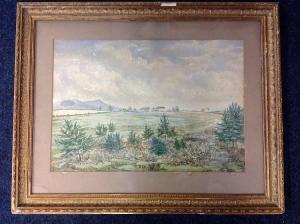 STICKS James 1813,Landscape with buildings, distant figures,1885,Jim Railton GB 2015-10-31
