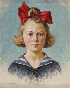 STIEBORSKY Georg Willy,Mädchenporträt mit roter Haarmasche,1920,Palais Dorotheum 2016-11-22