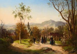 STIEGEL Eduard 1818-1879,Familie beim Kirchgang,Wendl DE 2020-10-22