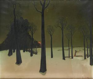 STIENTJES Staf 1883-1974,Crépuscule sur la campagne enneigée,Horta BE 2014-12-08