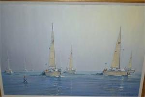 Stillman John 1968,Flotilla of small yachts motoring in a calm,Lawrences of Bletchingley 2015-07-21