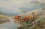 STINTON Harry 1882-1968,Worcester Painter) scene of 
highland cattle,Dunbar Sloane NZ 2009-11-11