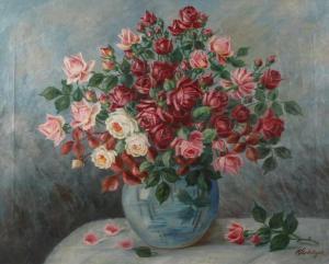 STOBITZER Anna 1876-1948,Rosenstillleben Strauß von rosaroten und roten Ros,Mehlis DE 2019-08-22