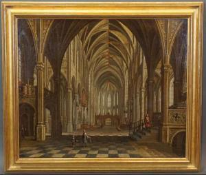 STOCKLIN Christian 1741-1795,Intérieur d'église gothique animé,Legros BE 2021-06-24