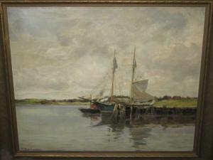 STOCKMANN Anton 1868-1940,Sailboat docked at shore,Ivey-Selkirk Auctioneers US 2011-03-12