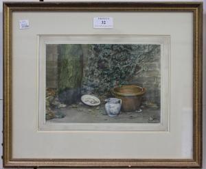 STOCKS Arthur 1846-1889,Still Life with Bread Bin, Jug and Plate,1867,Tooveys Auction GB 2016-08-10