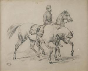 STOCKS Minna 1846-1928,Zwei Pferde mit Reiter Reiter in Uniform mit zwei ,1862,Mehlis DE 2021-08-26
