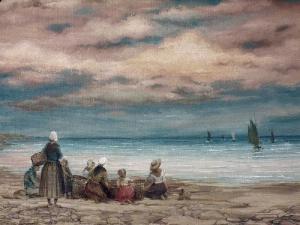 STODDART Kim,Fisherfolk on beach looking out to sea,Canterbury Auction GB 2012-12-11